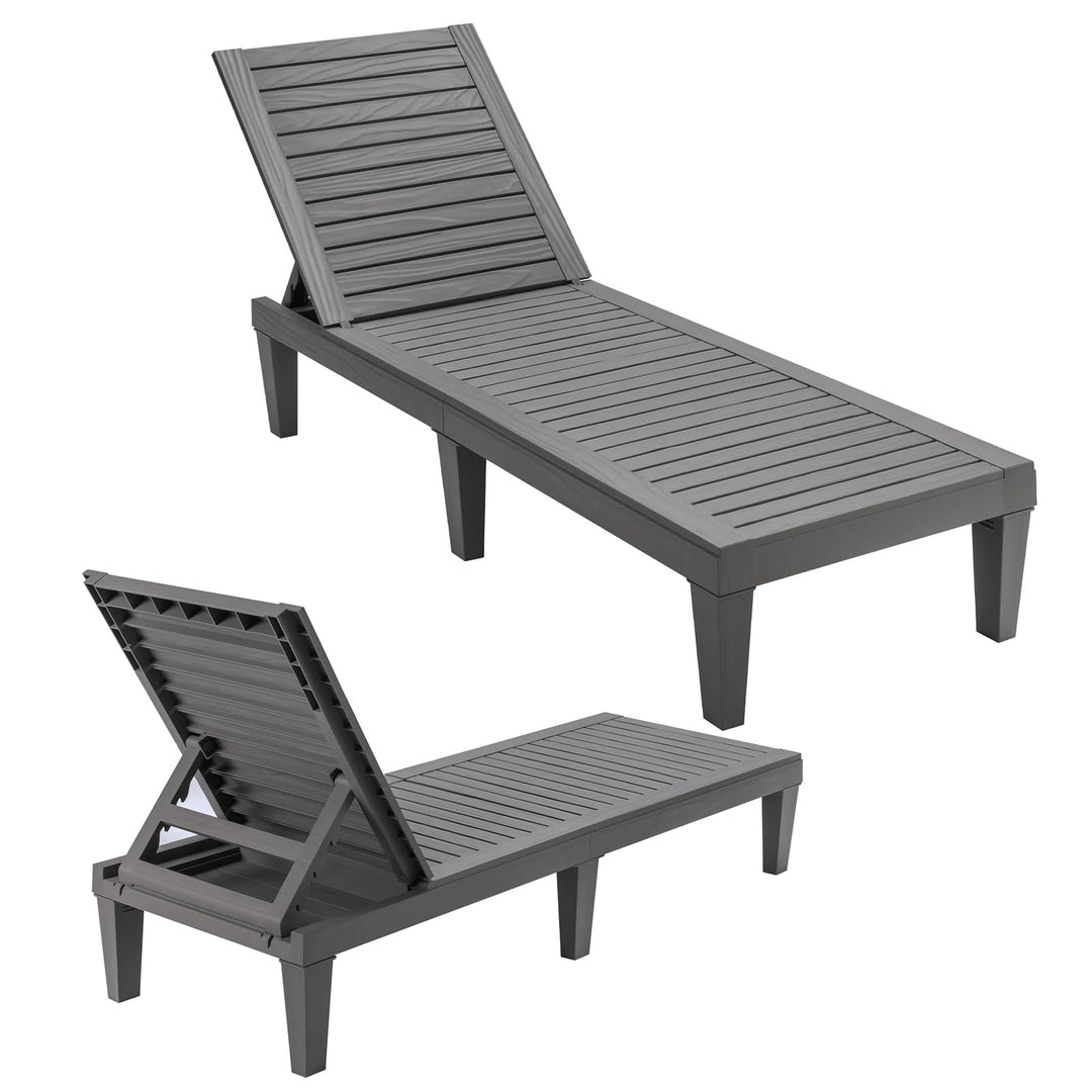 Outdoor Chaise with 5-Position Adjustable Backrest, Rust-Resistant Chaise