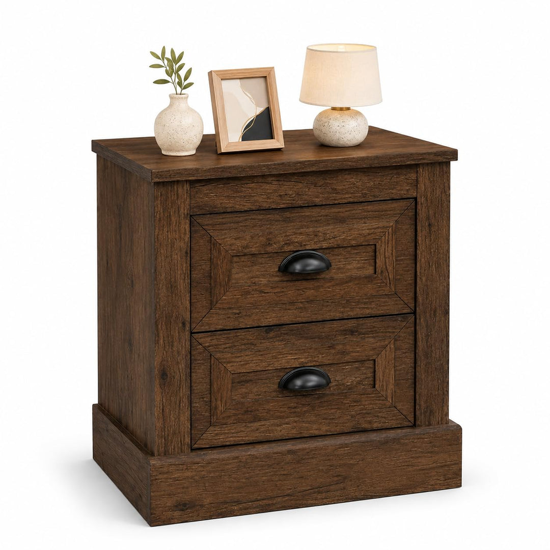 GIANTEX Farmhouse Nightstand With 2 Storage Drawers For Bedroom