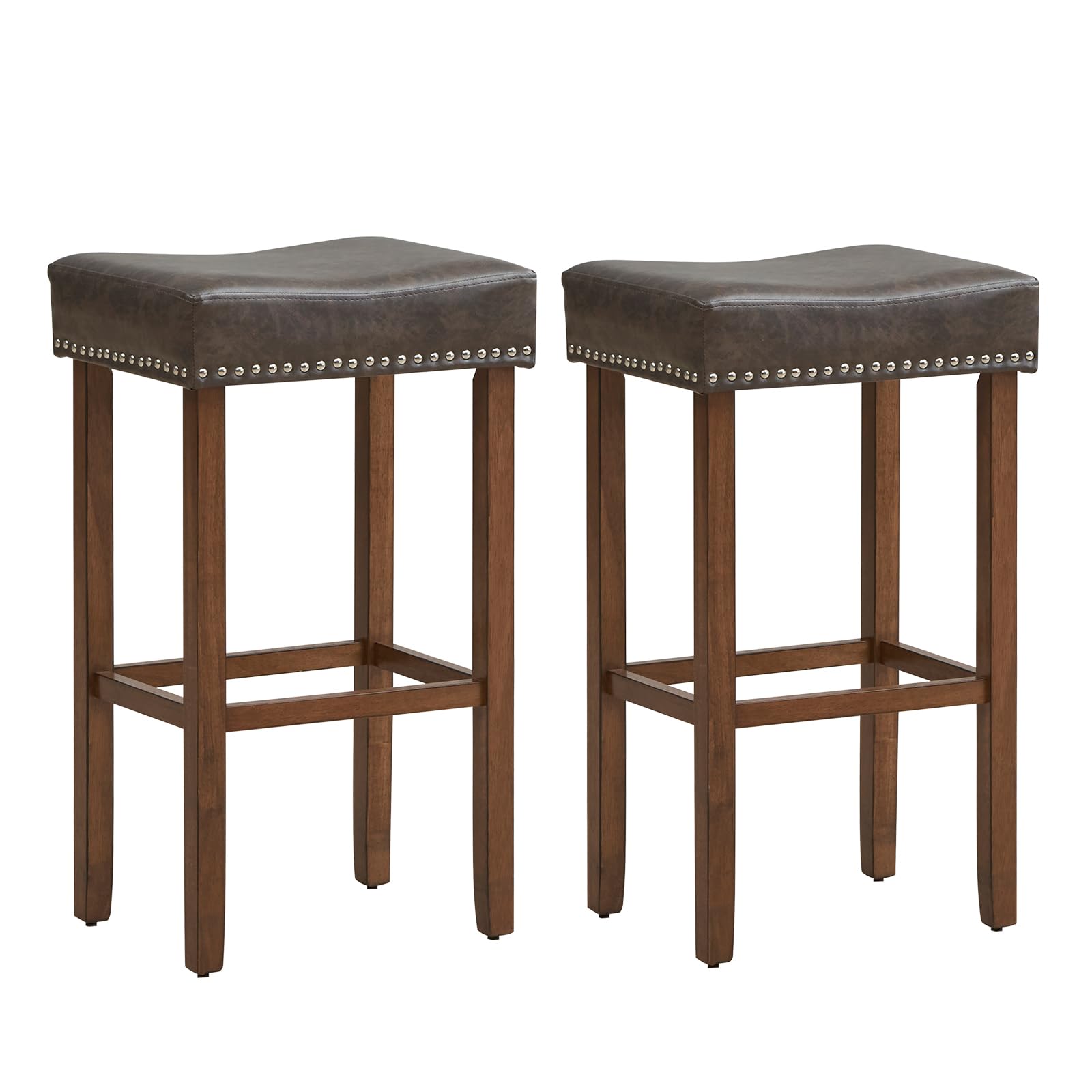 Giantex Bar Stools, Saddle-Shaped Kitchen Stools, PU Leather Bar Height Saddle Stools w/Footrests