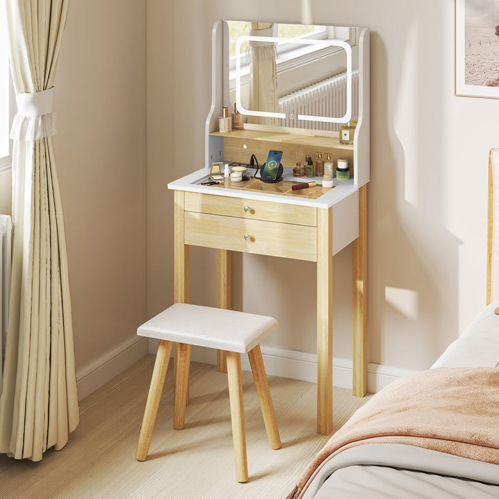 Small Vanity Desk with Mirror and Lights
