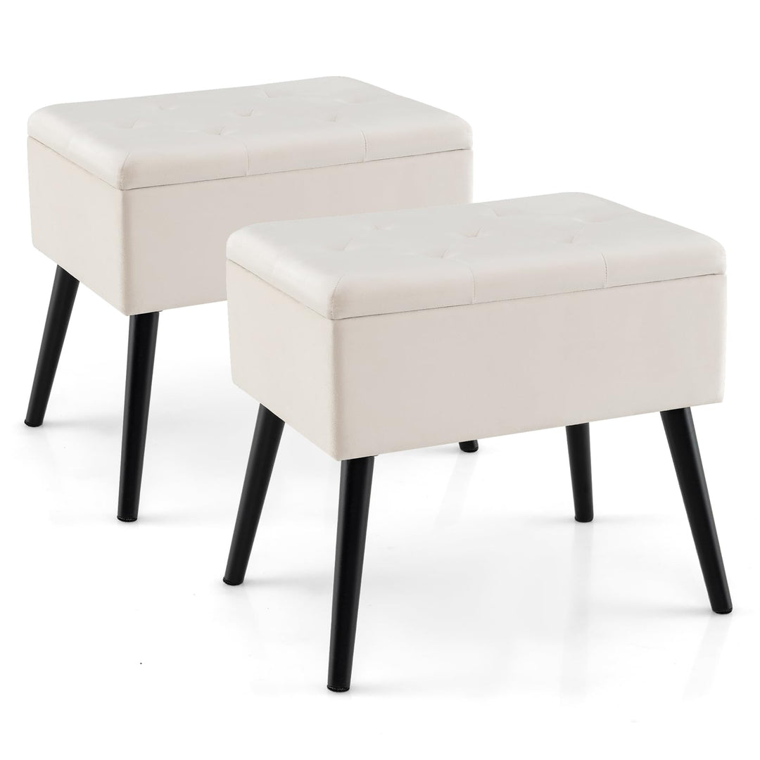 Giantex 20" Ottoman with Storage - Set of 1/2 Makeup Vanity Bench with Flip Top Storage