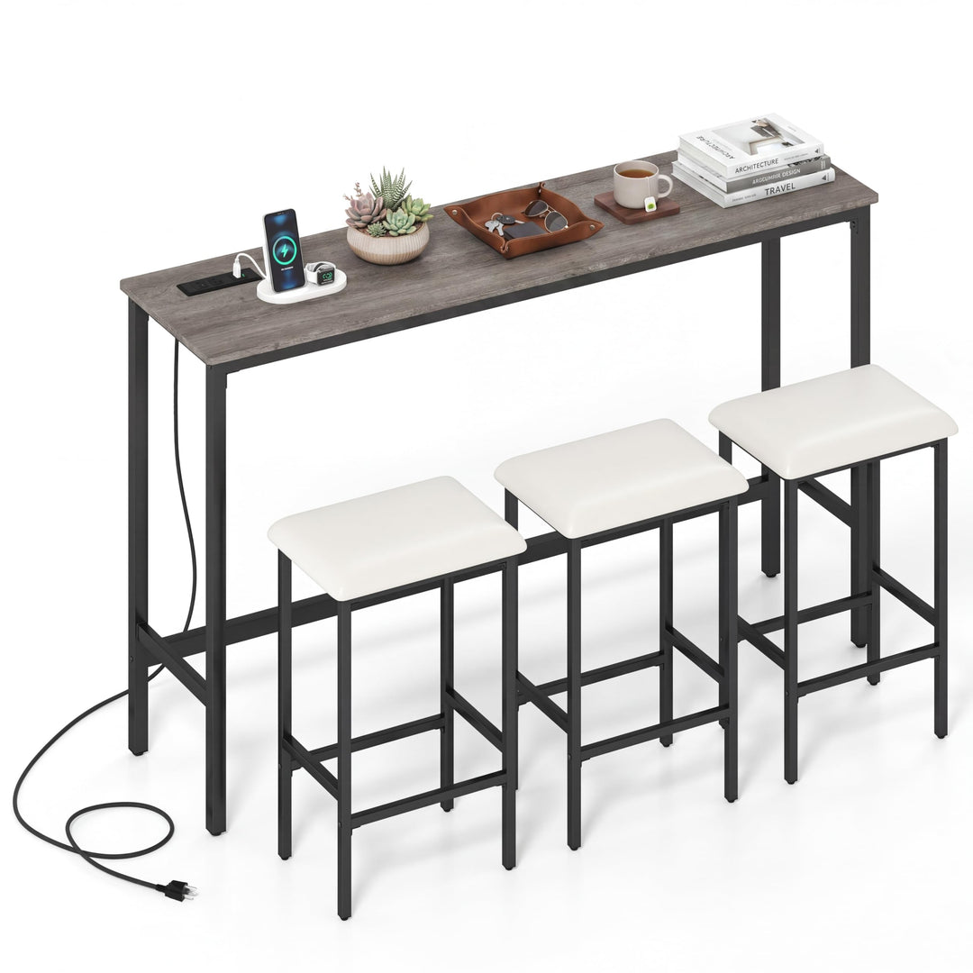 Giantex 4 Piece Bar Table and Chairs Set with Power Outlet