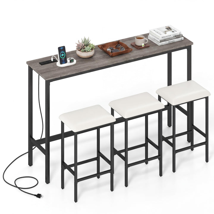 Giantex 4 Piece Bar Table and Chairs Set with Power Outlet