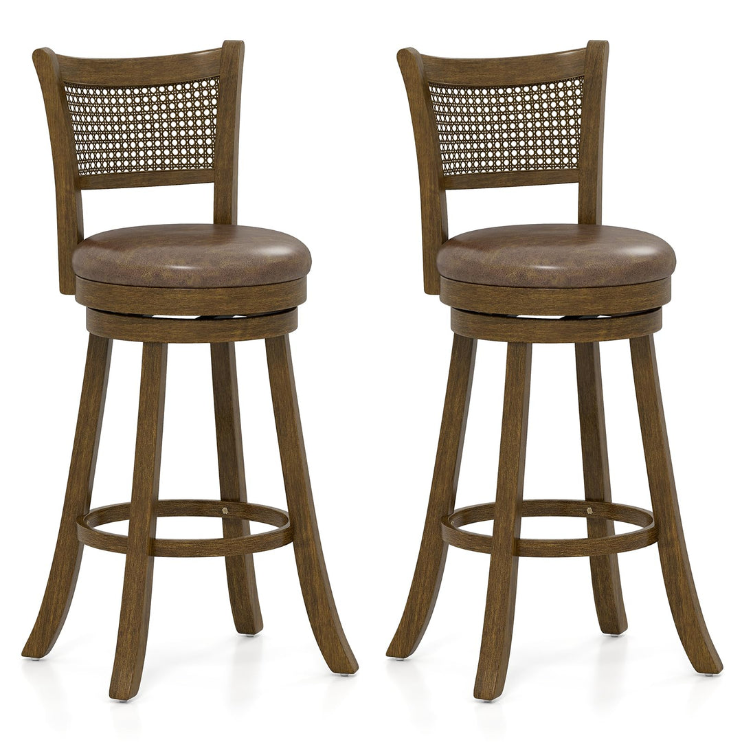 Giantex 30" Bar Height Bar Chairs with PE Rattan Backrest Upholstered Leathaire Barstools