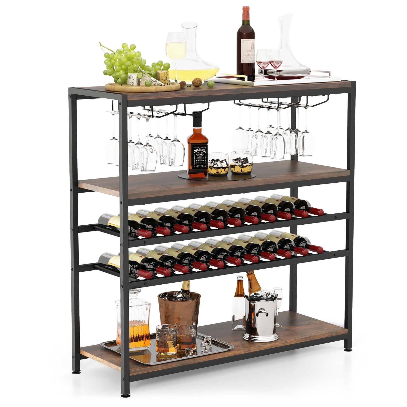 Giantex Wine Rack Table, Industrial Freestanding 22-Bottle Wooden Wine Bar Cabinet with 2 Wine Racks