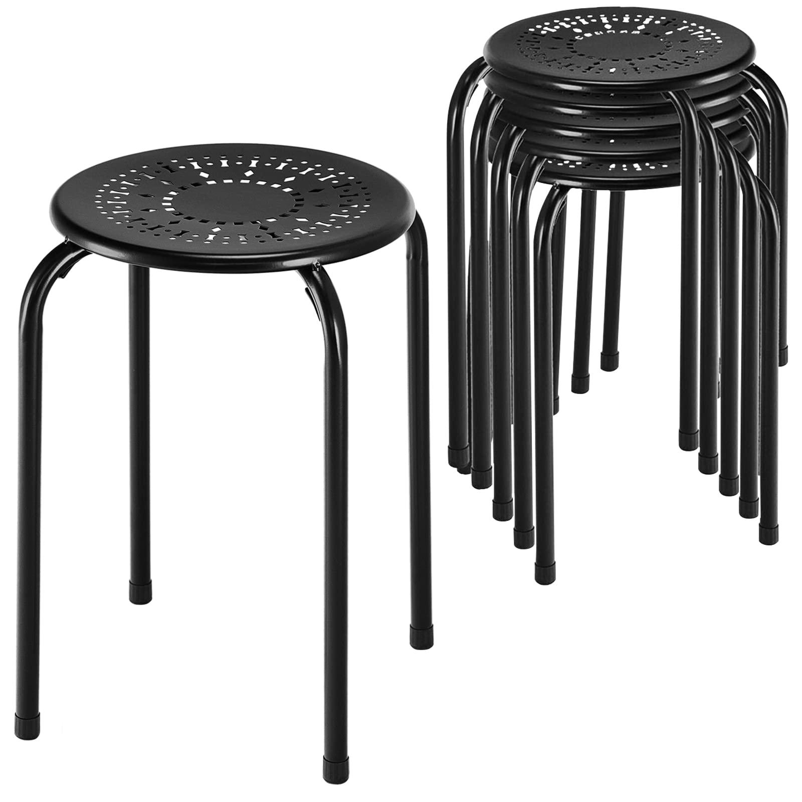 Giantex Round Metal Stool Set of 6-17.5" Height Stackable Stool with Anti-Slip Foot Pads