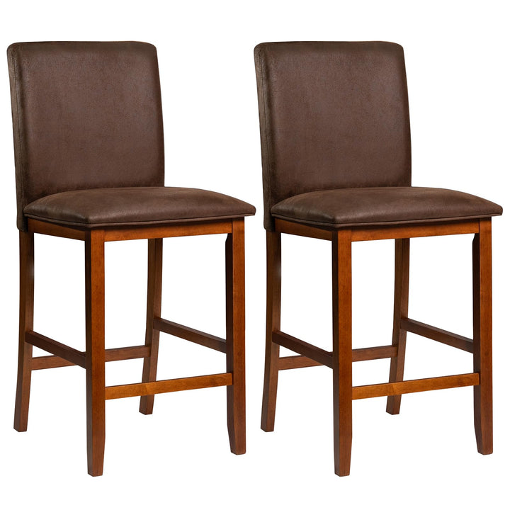 Giantex 26" Bar Stools Set of 2/4 Upholstered Counter Height Bar Chairs with Solid Rubber Wood Legs