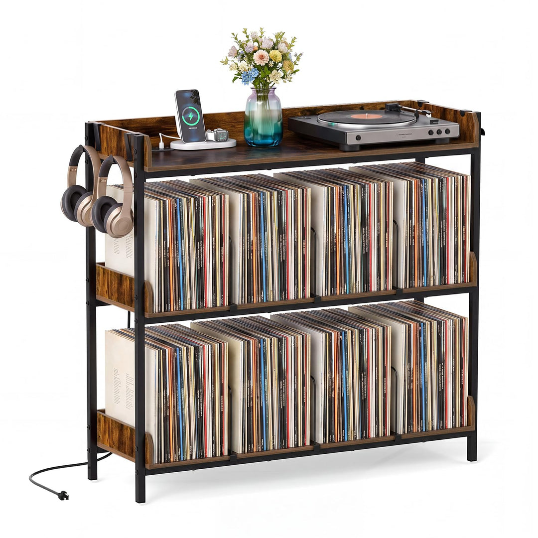 Giantex 41 Inch Record Player Stand with 6 Metal Dividers