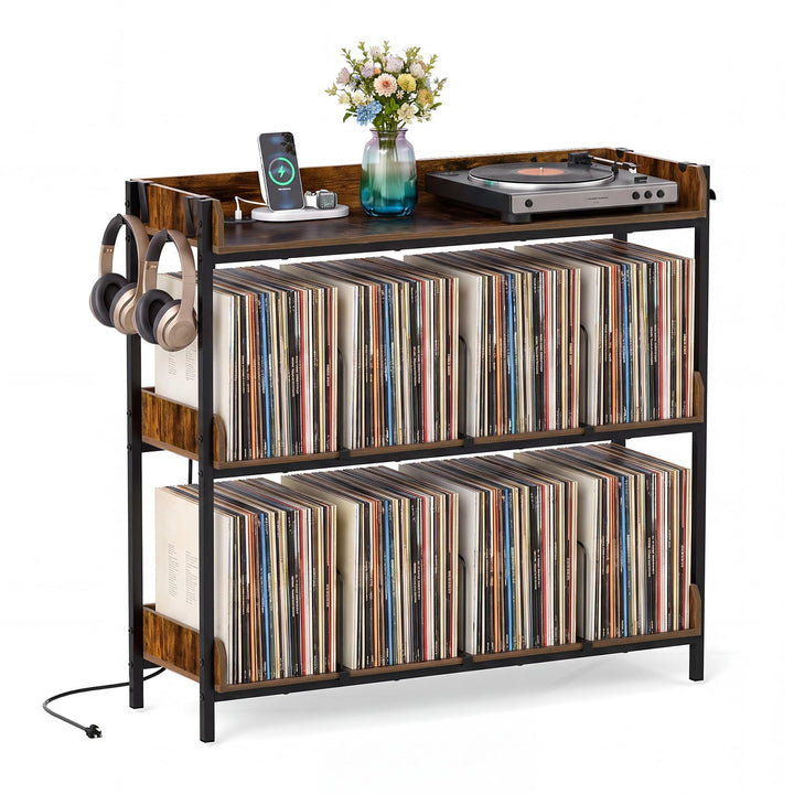 Giantex 41 Inch Record Player Stand with 6 Metal Dividers