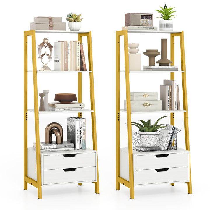Giantex 4-Tier Bookshelf with 2 Drawers Set of 1/2