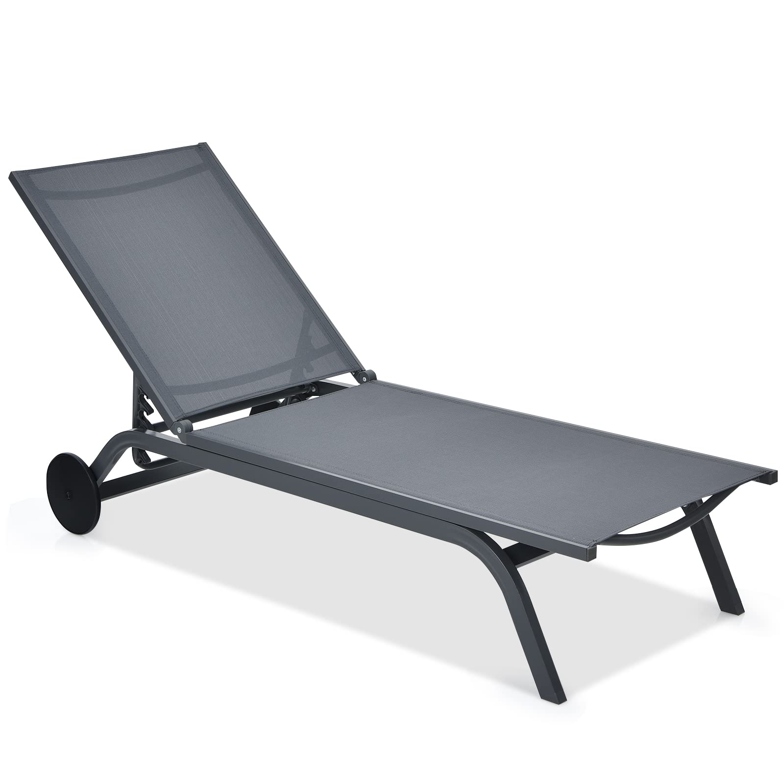 Giantex Lounge Chairs for Outside Patio Chaise Lounges Aluminum Recliner W/Adjustable 6 Backrest Positions and Wheels