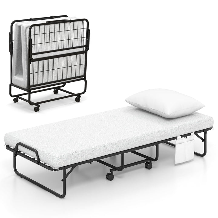 Giantex Folding Bed with Mattress and Top Pillow, Cot Portable Guest Bed w/Metal Frame, 75" x 31"