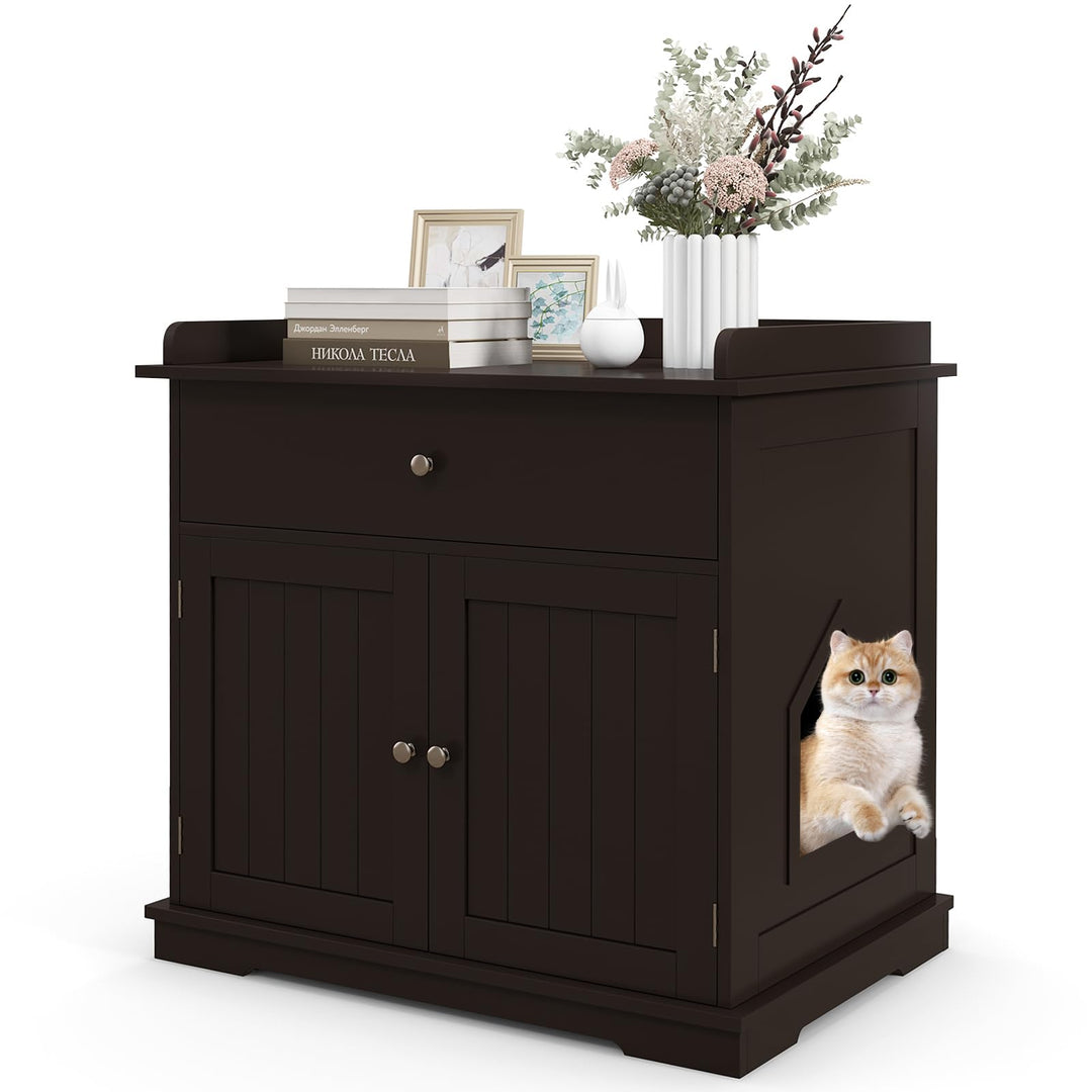 Giantex Cat Litter Box Enclosure - Cat Washroom Hidden Furniture with Large Drawer