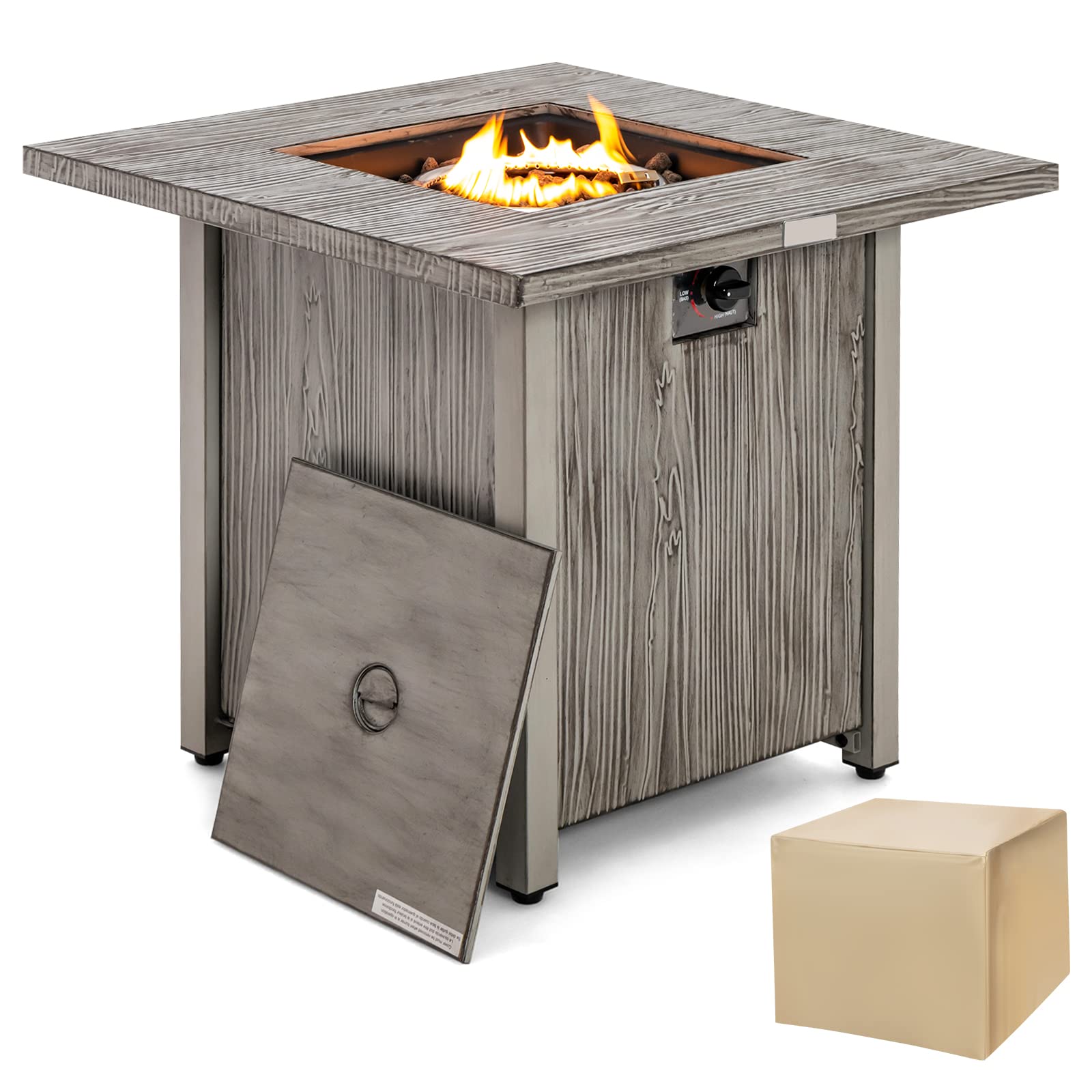 Giantex 28” Patio Fire Pit Table - 2-in-1 40,000 BTU Gas Square Fire Table