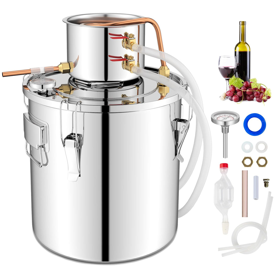 Giantex 5 or 10 Gal Alcohol Still,2 Pots Stainless Steel Alcohol Still, Multi-purpose Home Brewing Kit for DIY Whiskey, Brandy, Beer, Silver
