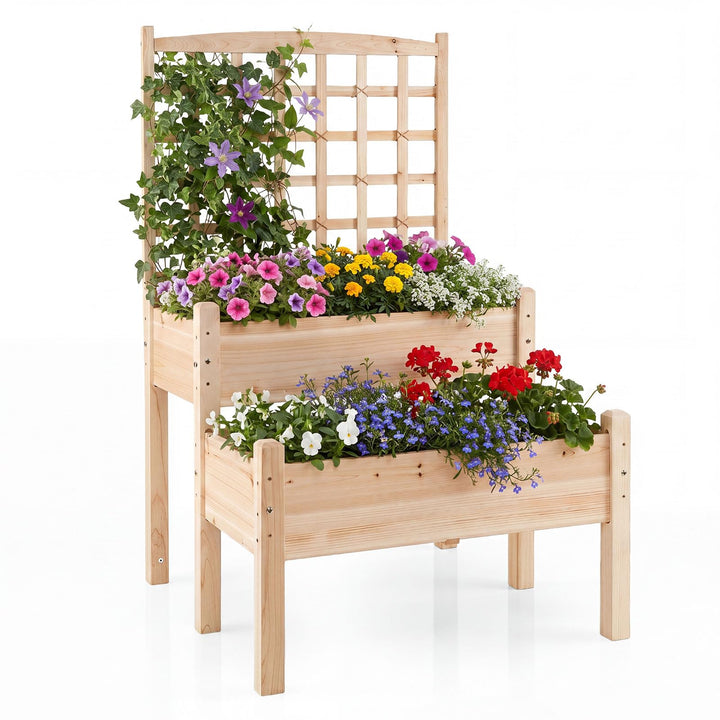 Giantex 2-Tier Raised Garden Bed with Trellis for Climbing Plants