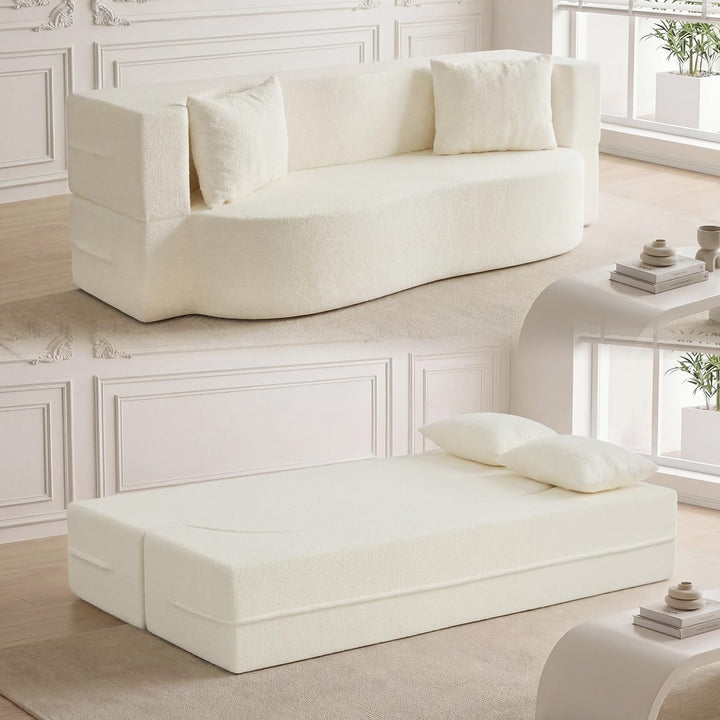 Giantex 75.5" Folding Sofa Bed | 2-in-1 Convertible Teddy Fleece Floor Loveseat with 2 Comfortable Pillows