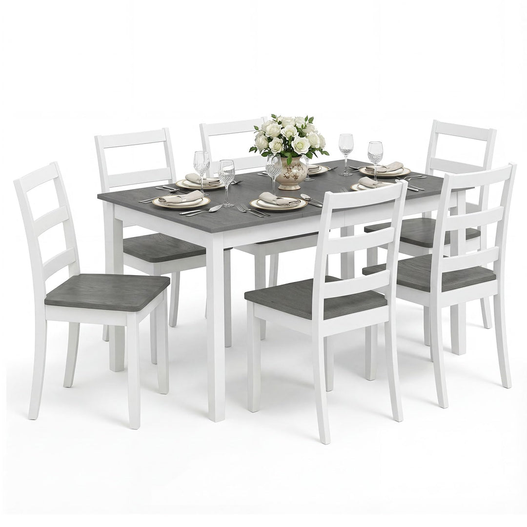 Giantex 7-Piece Dining Table Set | Rectangular 60-inches Kitchen Table and 6 Dining Chairs with Rubber Wood Legs