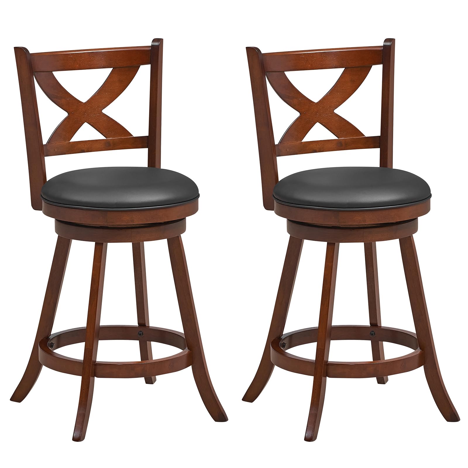 Giantex Swivel Bar Stools Set of 2, Farmhouse Wooden Barstools with Back