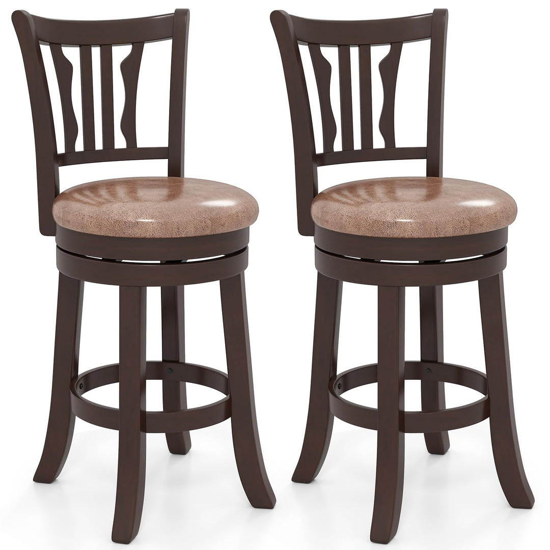 Giantex 26" Upholstered Counter Height Swivel Bar Stools Set of 2/4 with Back and Solid Rubber Frame