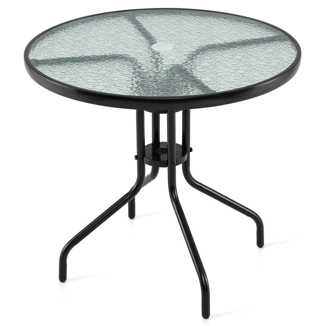 Giantex Patio Round Dining Table with Tempered Glass Tabletop and 2" Umbrella Hole