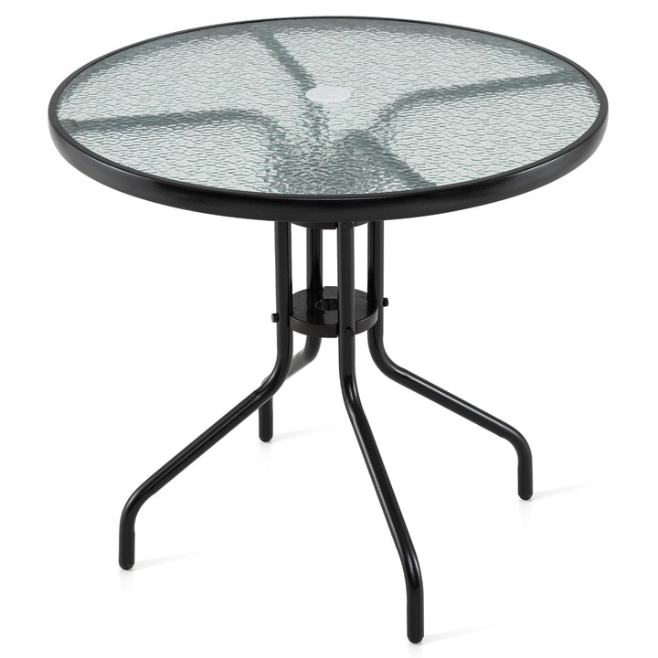 Giantex Patio Round Dining Table with Tempered Glass Tabletop and 2" Umbrella Hole
