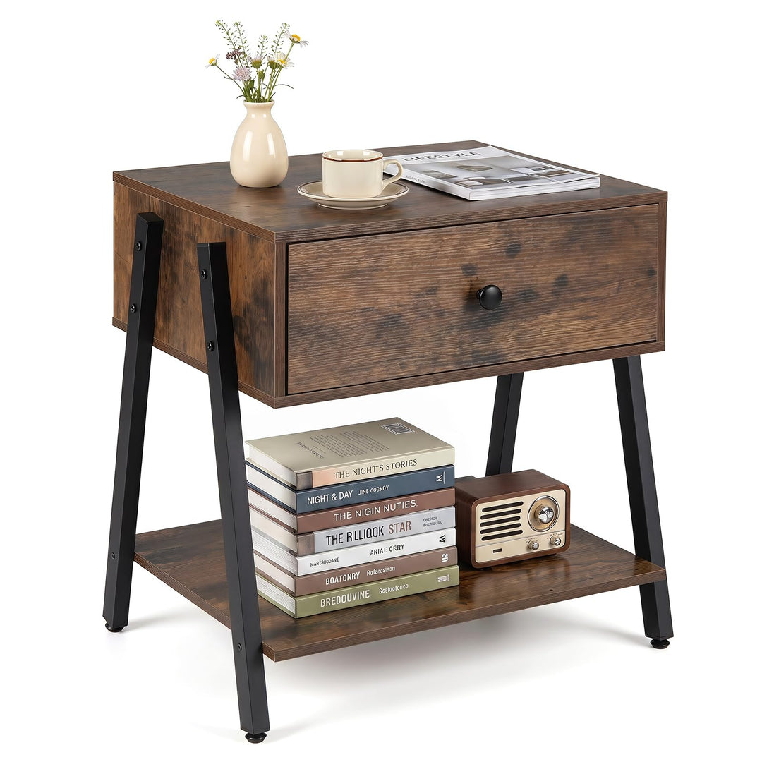 Giantex Industrial Night Stand with Drawer and Open Shelf