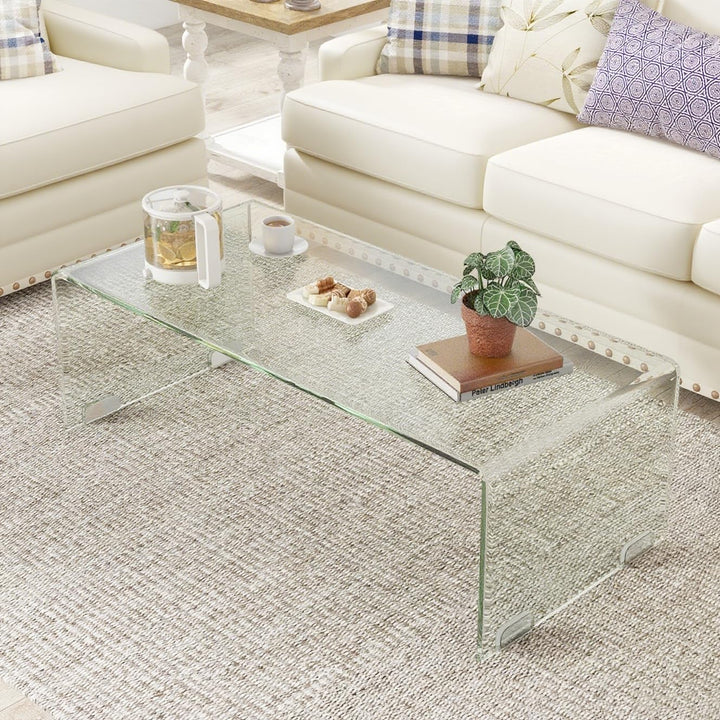Giantex 42 x 19.7 Inch Clear Tempered Glass Coffee Table with Rounded Edges
