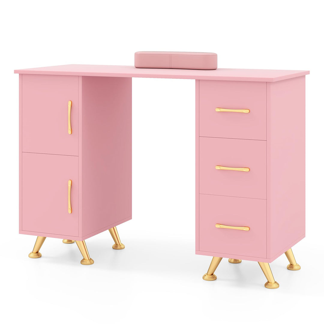 Giantex Manicure Table Nail Desk - Nail Table Station with 3 Drawers, 2 Storage Cabinet, Wrist Rest