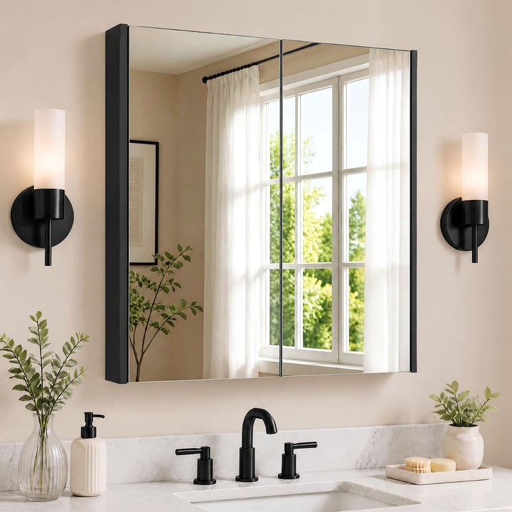 GIANTEX Bathroom Wall Cabinet with 2 Mirror Doors