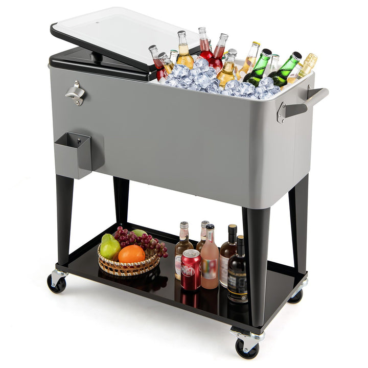 Giantex 80 Quart Rolling Patio Cooler Cart with Bottom Storage Shelf & Drain