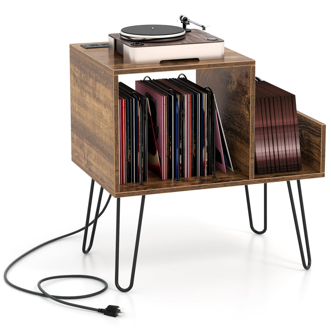 Giantex Record Player Stand with Charging Station, Turntable Stand with Vinyl Divider & Display Shelf