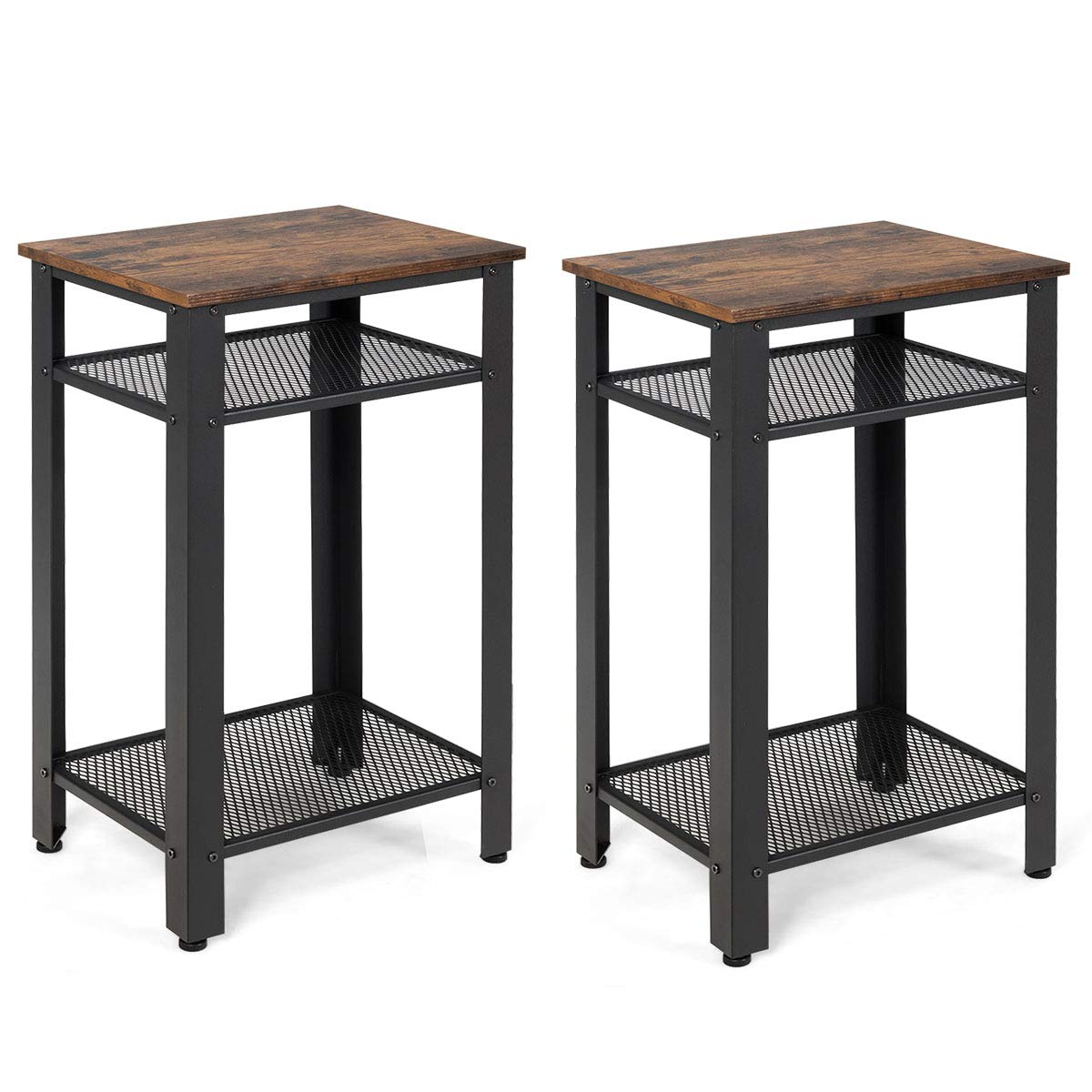 Side Table Industrial 3-Tier W/Mesh Shelves