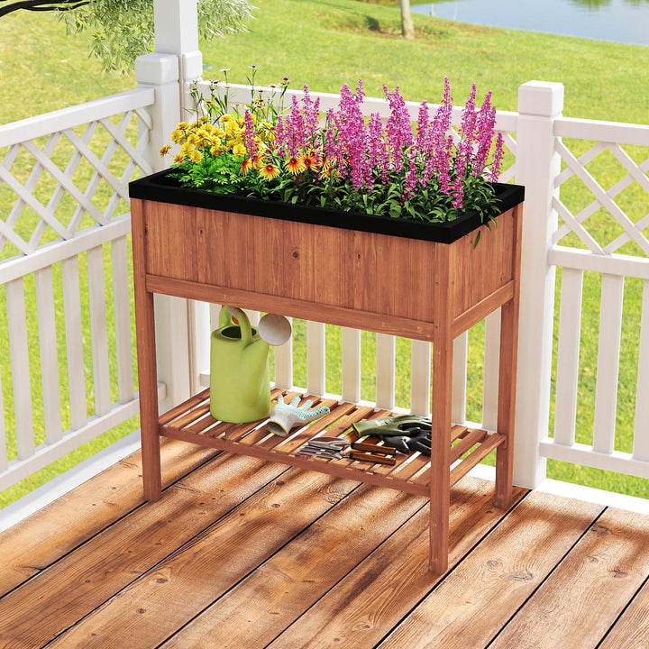 Giantex 40"x20"x39" Raised Garden Bed Wood Planter Box with Plant Stand & Black Liner