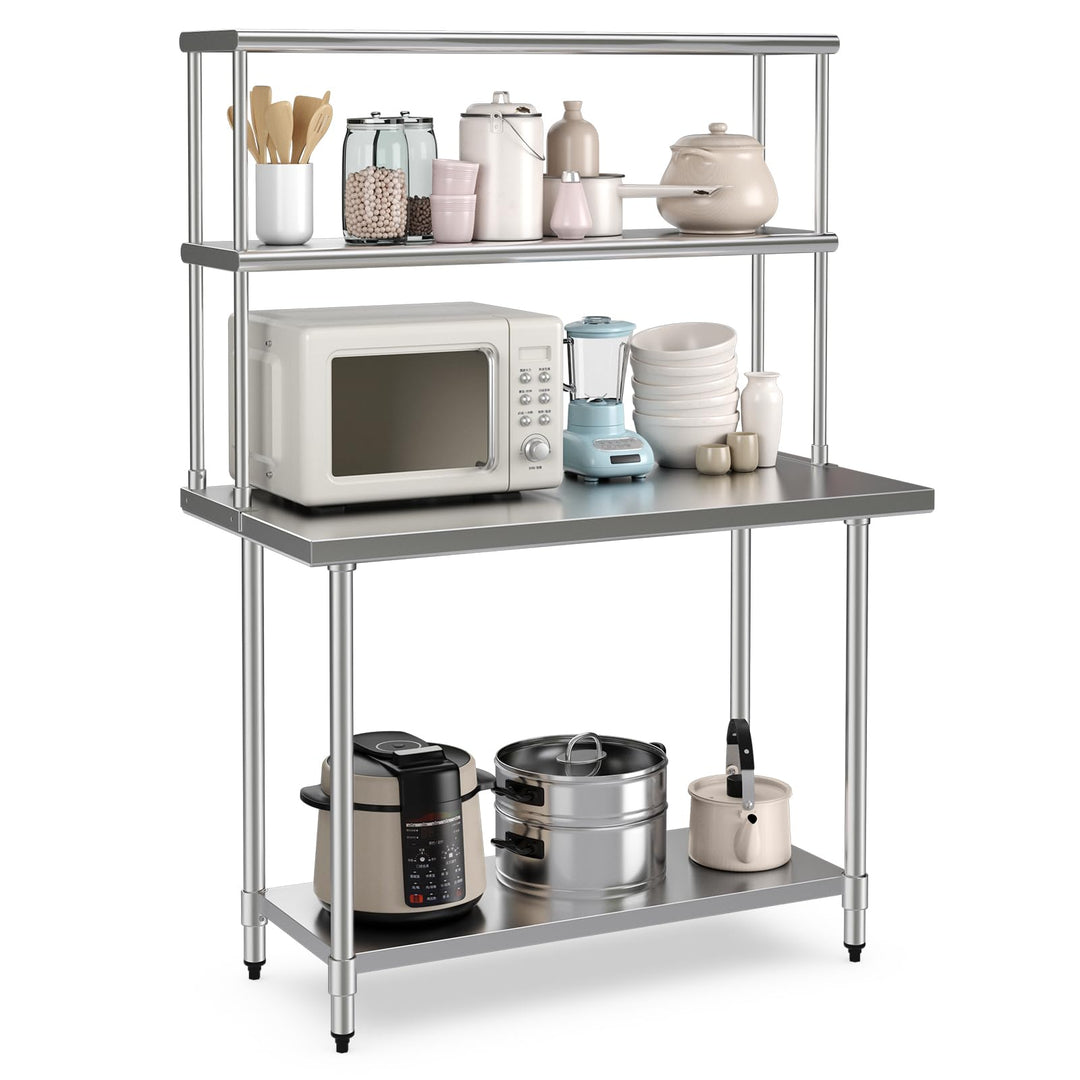 Giantex Stainless Steel Table with Overshelf, 48" X 30"