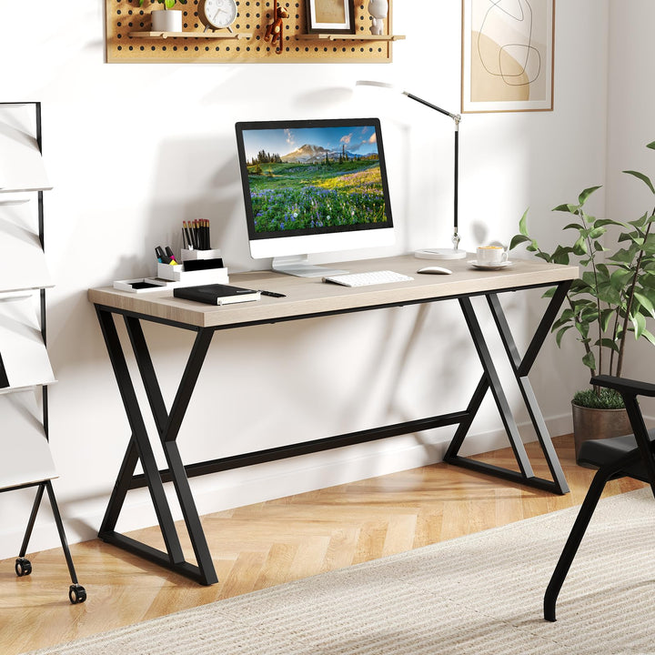 Giantex Large Computer Desk 59" Industrial Home Office Desk with Z-Shaped Metal Leg & Crossbar