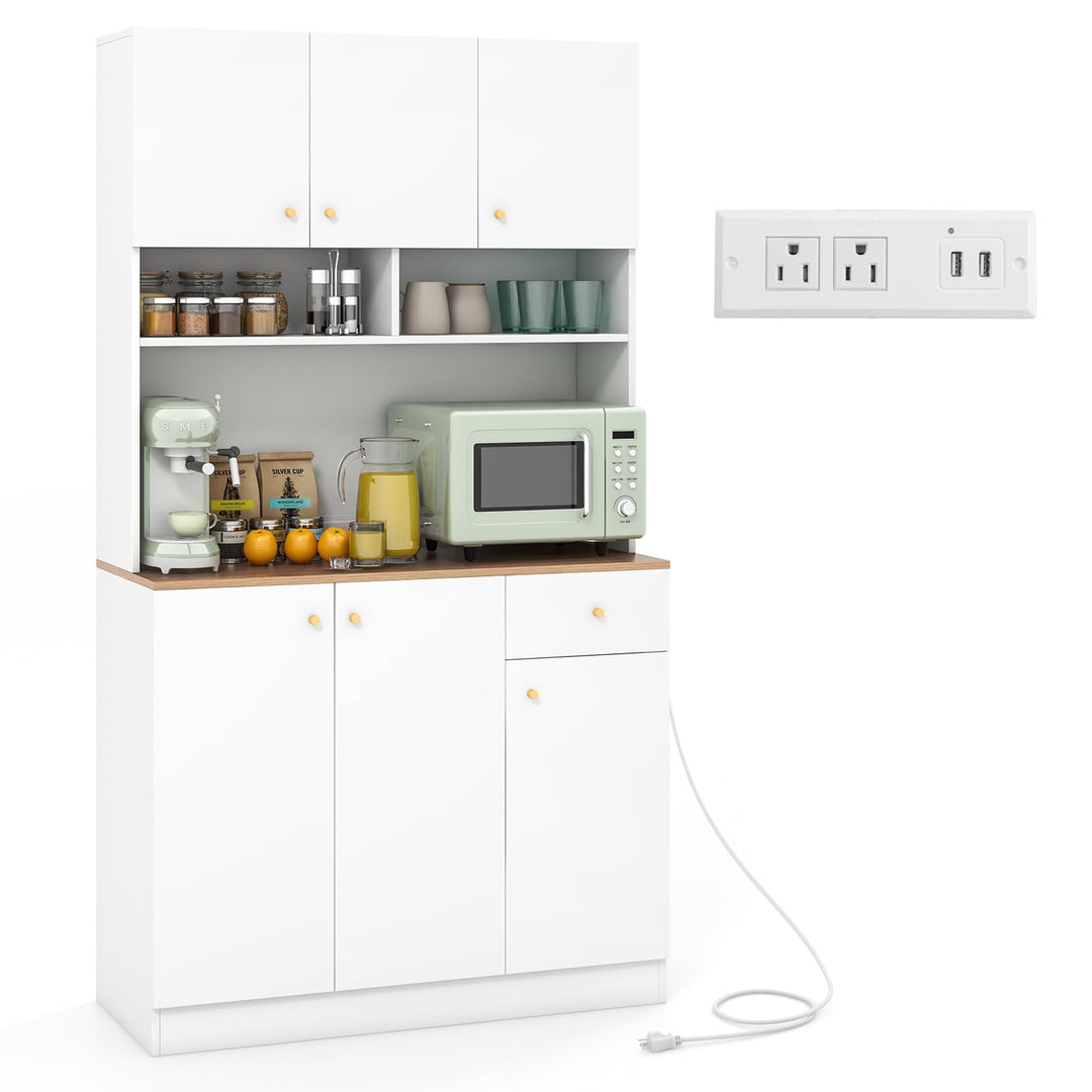 Giantex Kitchen Pantry Cabinet, 71” Tall Buffet Cabinet with Hutch, Built-in Power Outlet