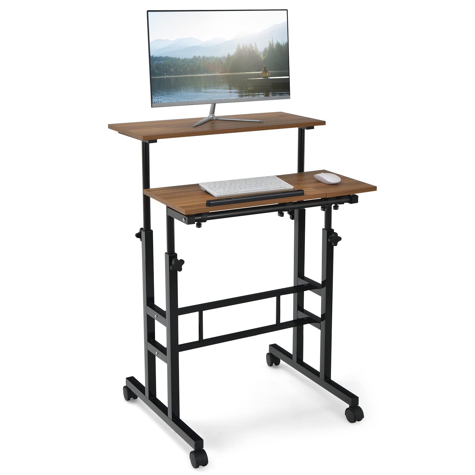 Giantex Mobile Stand up Desk Adjustable, Rolling Standing Laptop Cart, 27.5"D x 22"W x 49.5"H