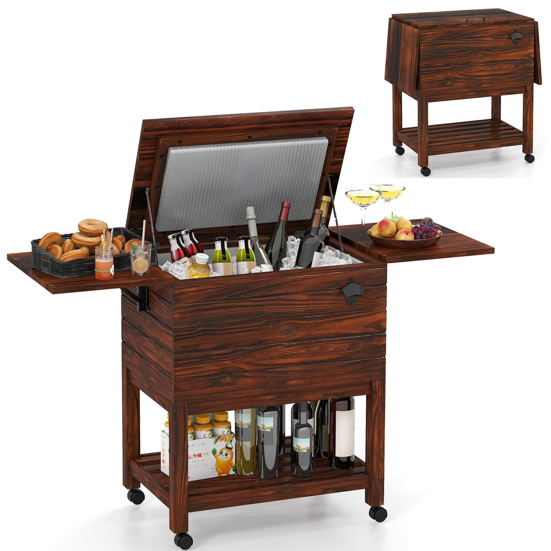 Giantex 54QT Wooden Patio Cooler Cart with Wheels