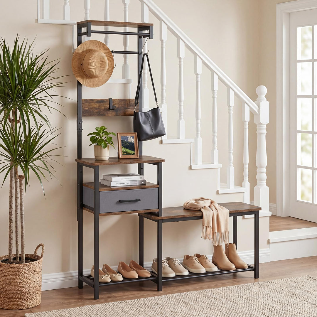 Giantex 7-in-1 Hall Tree with Bench and Shoe Storage