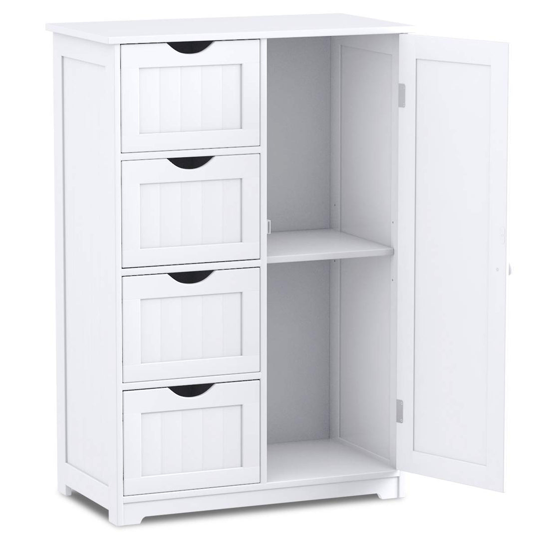 Giantex Bathroom Floor Cabinet Wooden with 1 Door & 4 Drawer