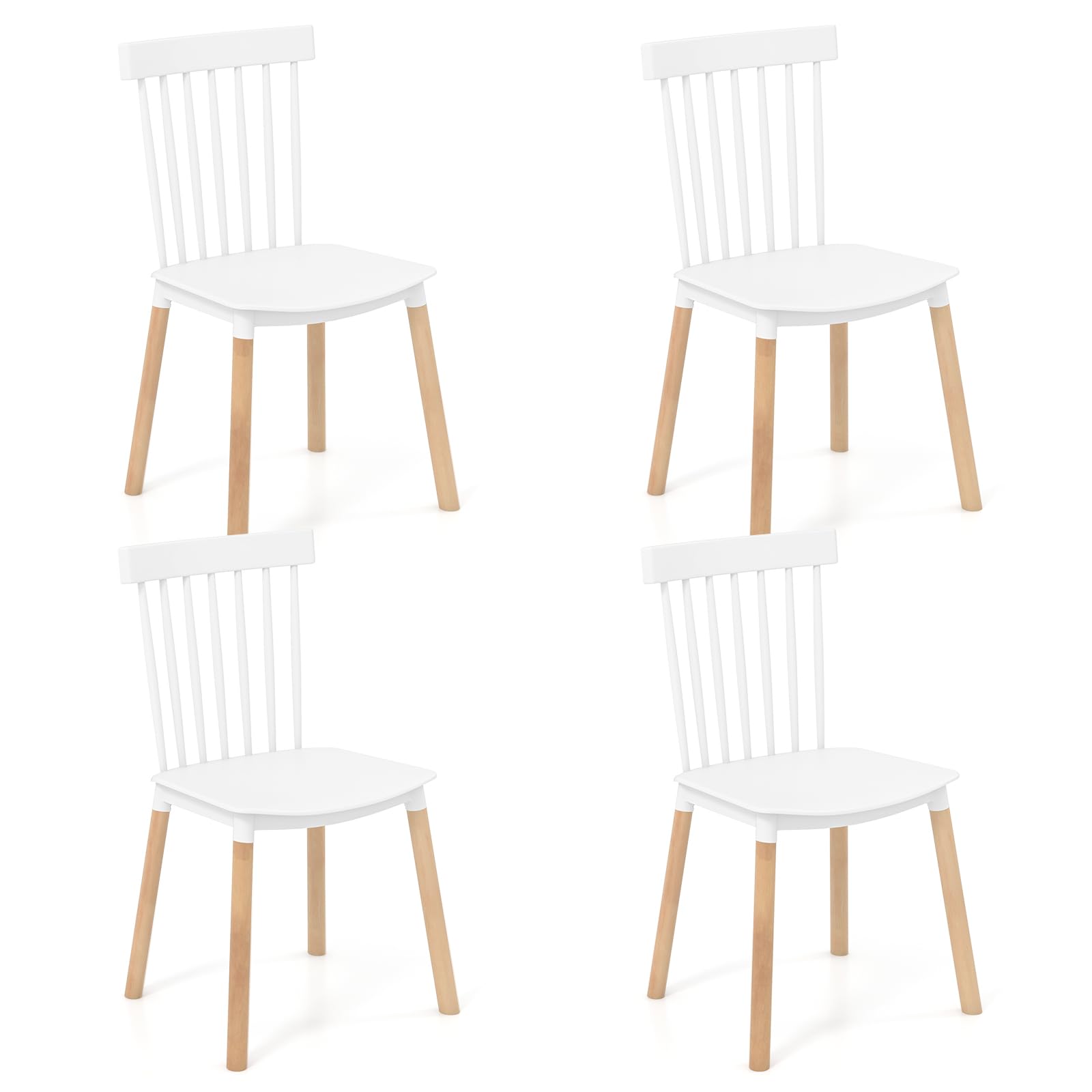 Giantex Set of 4 Windsor Dining Chairs White, Modern Kitchen Chairs w/Spindle Backs & Curved Seats