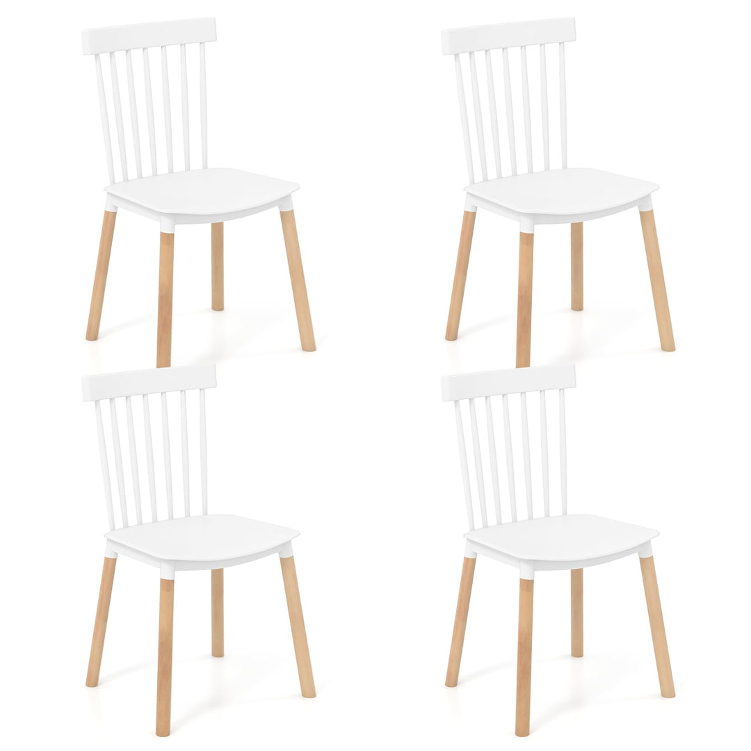 Giantex Set of 4 Windsor Dining Chairs White, Modern Kitchen Chairs w/Spindle Backs & Curved Seats