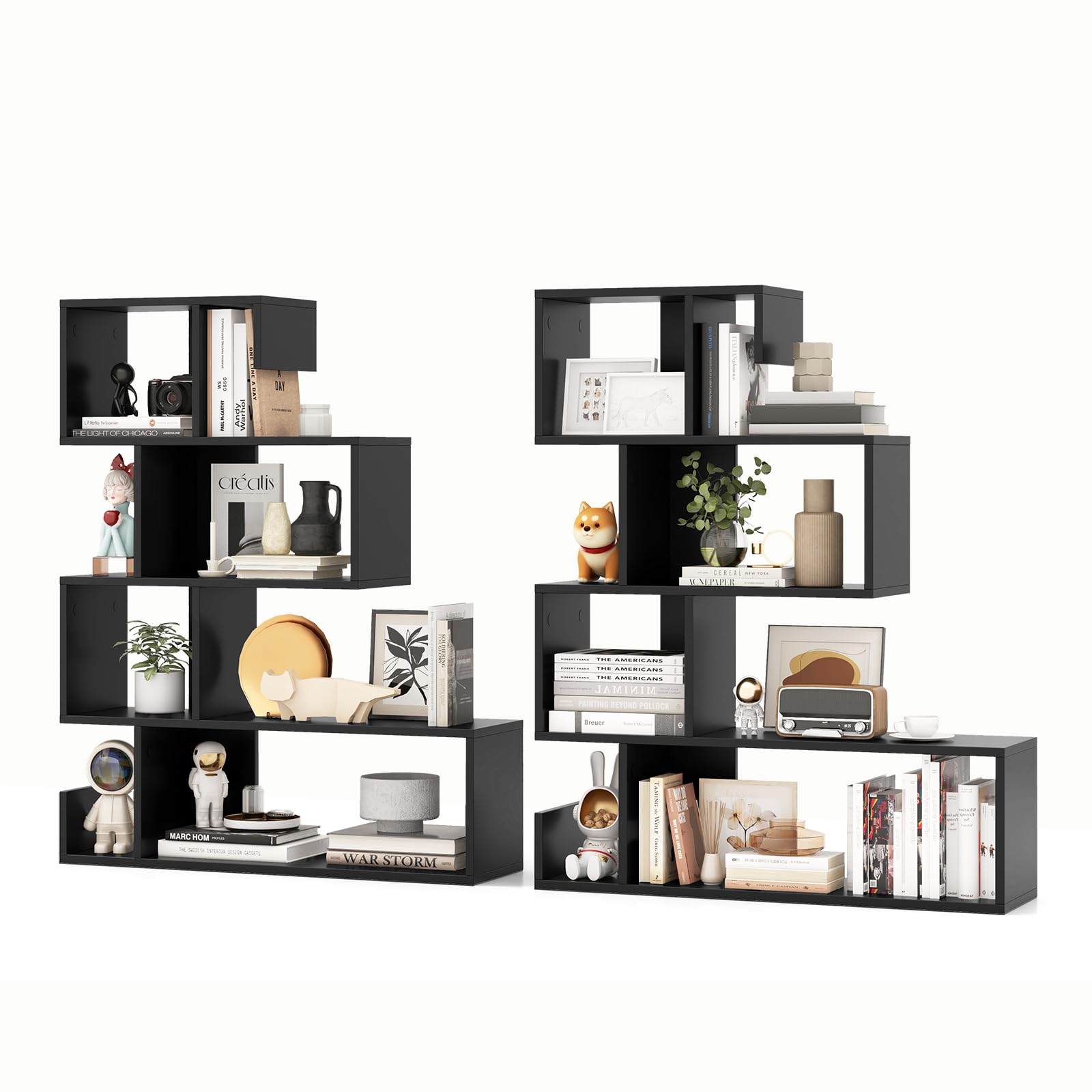 Giantex 5-Tier S-Shaped Bookshelf, Geometric Bookcase w/Open Cubes