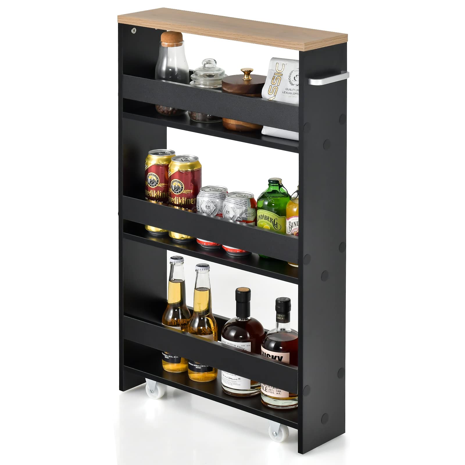 Giantex Kitchen Slim Storage Cart 4 Tier, Rolling Side Storage Cabinet w/Handle