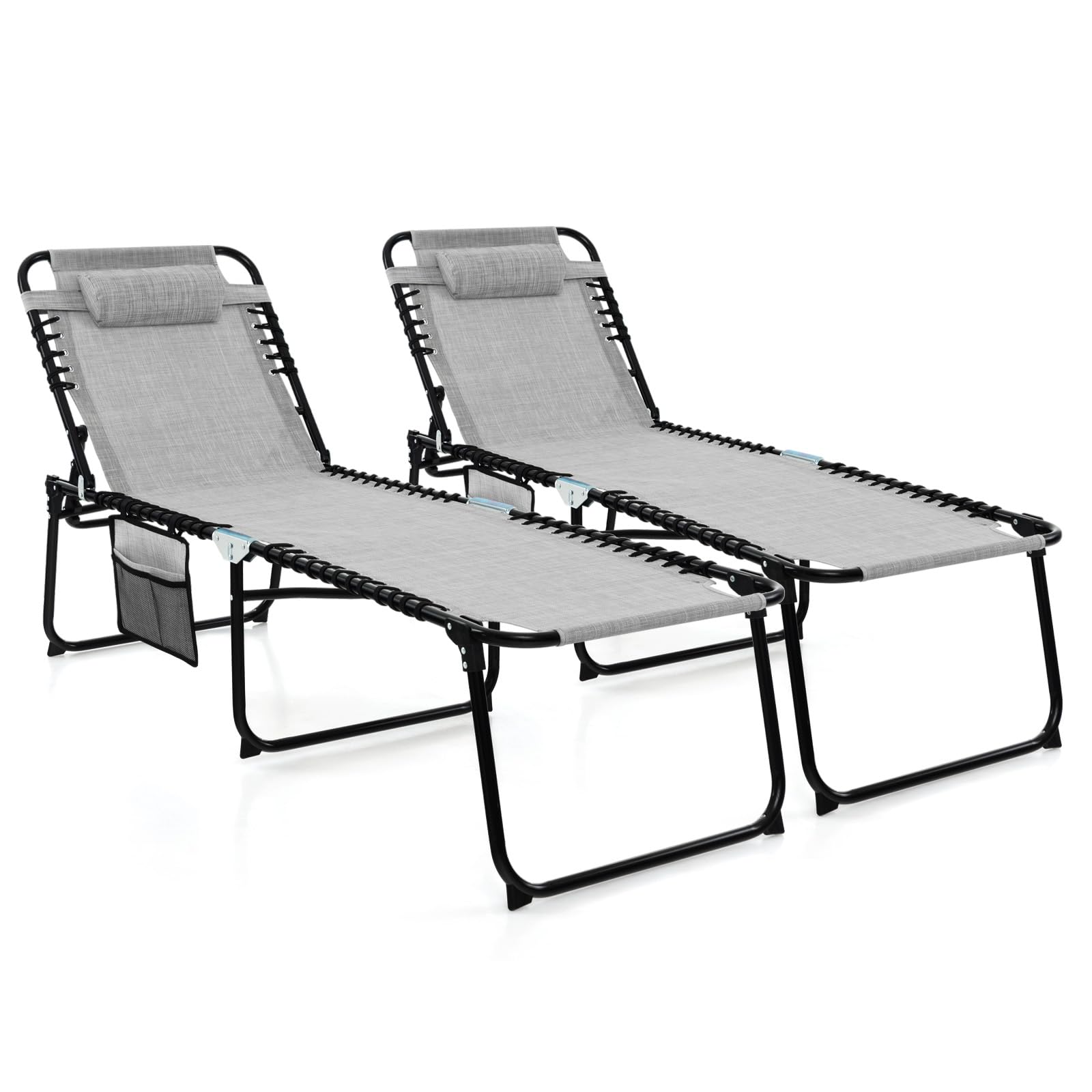 Folding Chaise Lounge Chair, Adjustable Beach Chair, Folding Patio Recliner