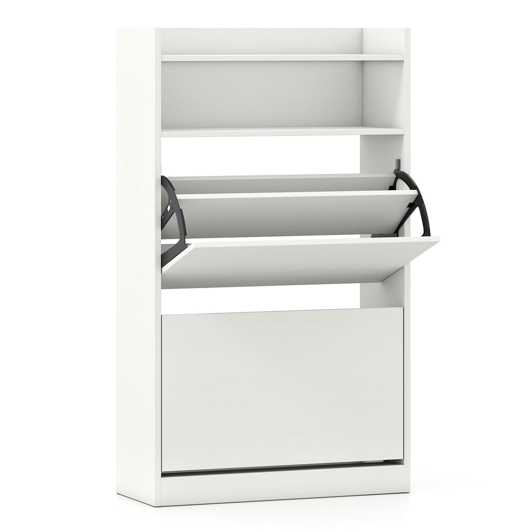 Giantex Shoe Cabinet with 2 Flip Drawers Freestanding Narrow Shoe Organizer Cabinet