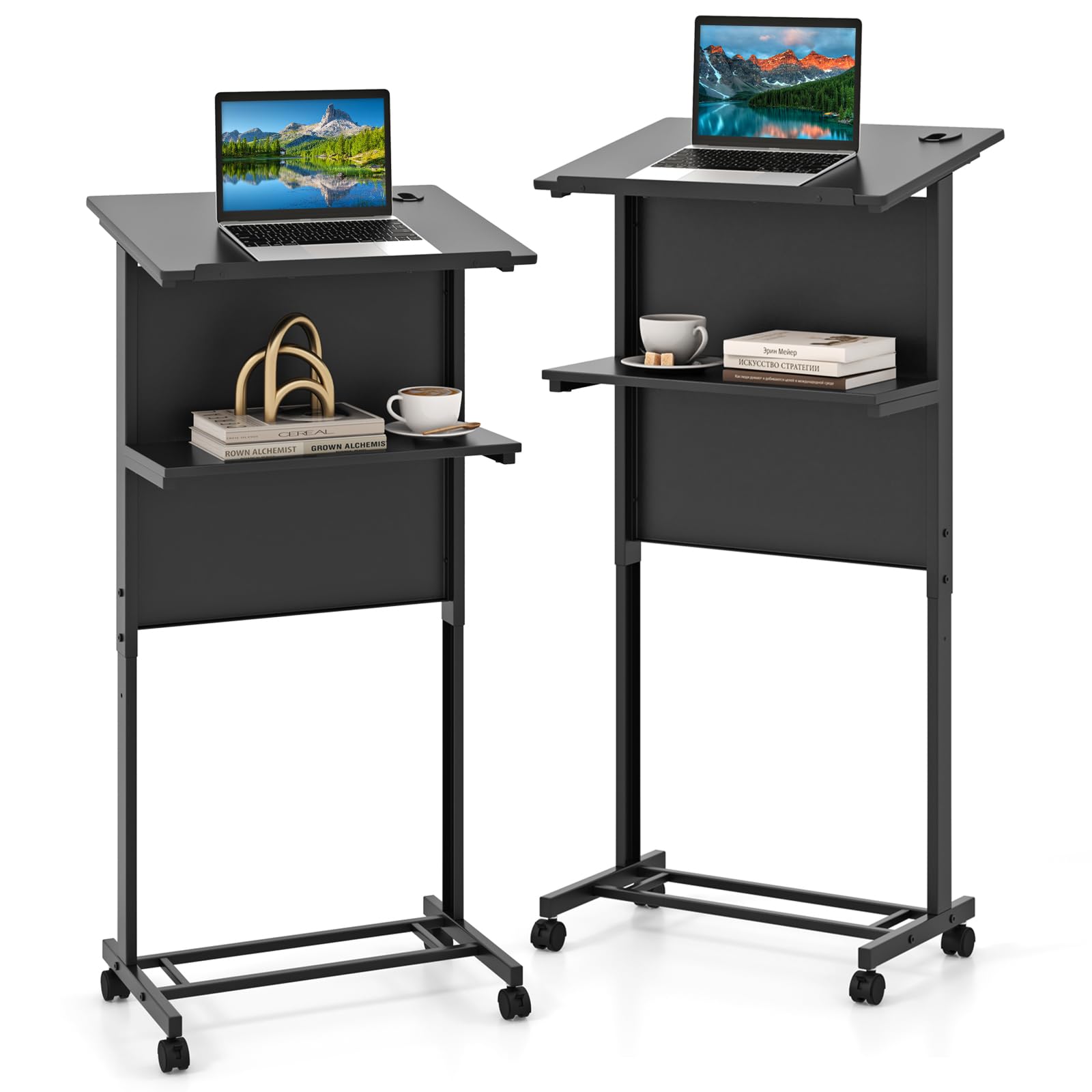 Giantex Mobile Lectern Podium, Height Adjustable Rolling Laptop Cart w ...