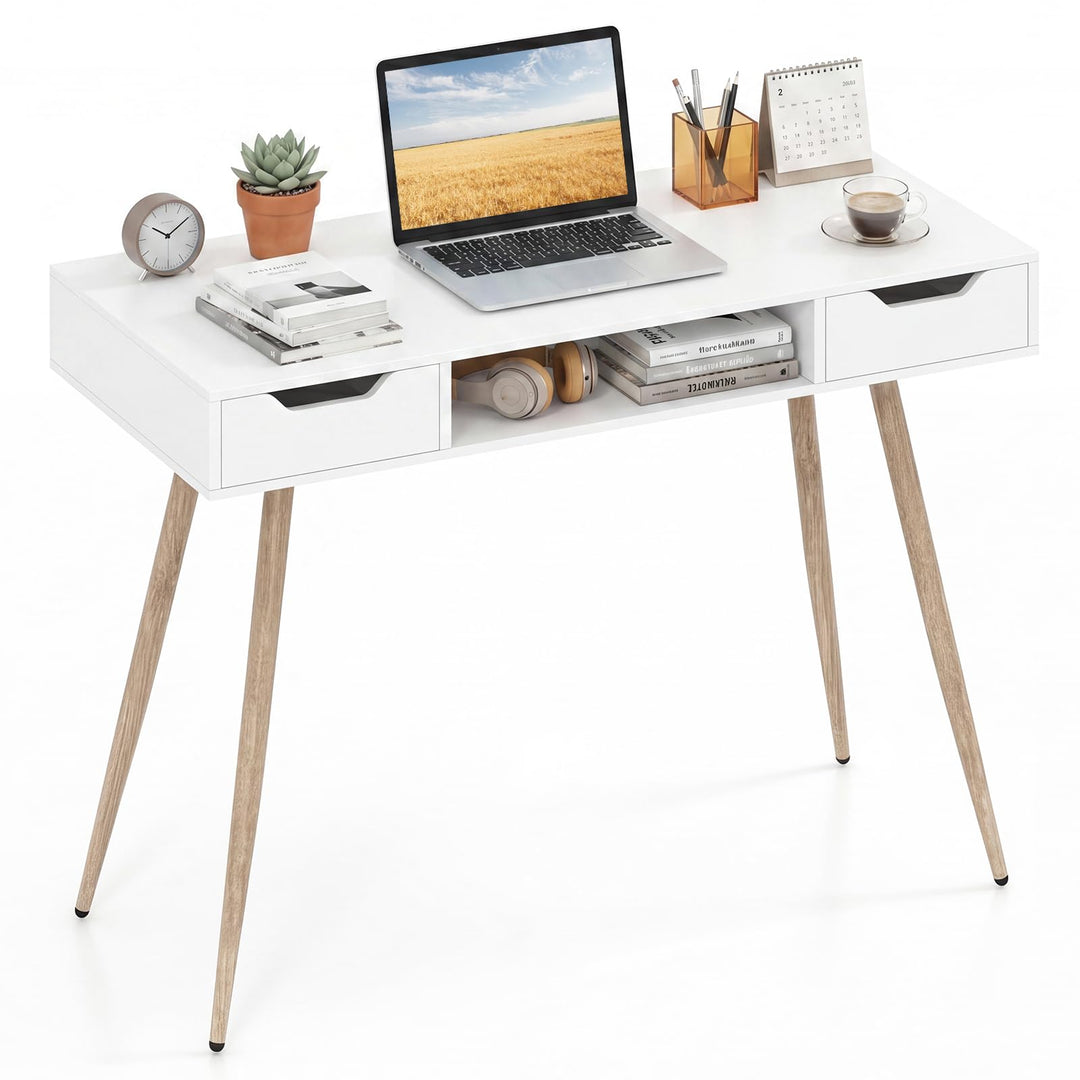 Giantex 42.5" Minimalist Mid Century Modern Vanity Writing Desk with Open Storage Cubby