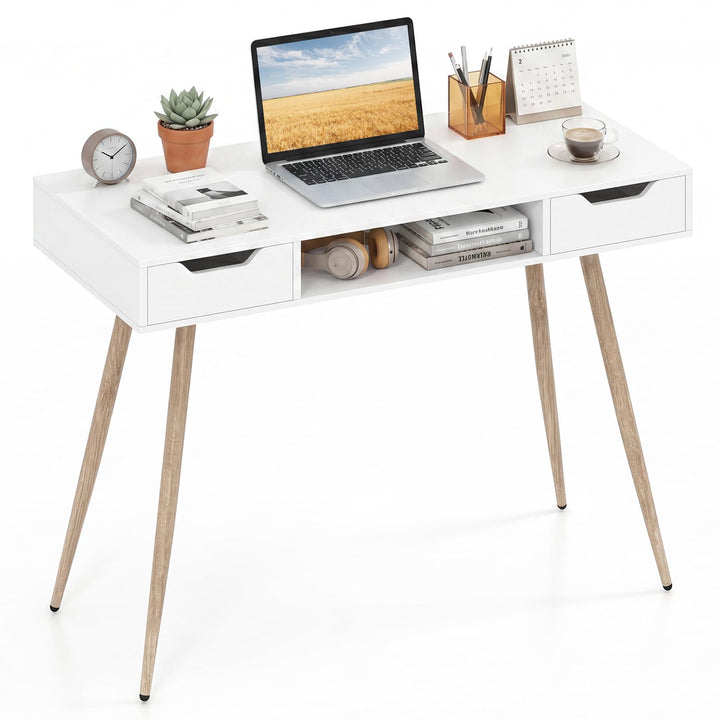 Giantex 42.5" Minimalist Mid Century Modern Vanity Writing Desk with Open Storage Cubby